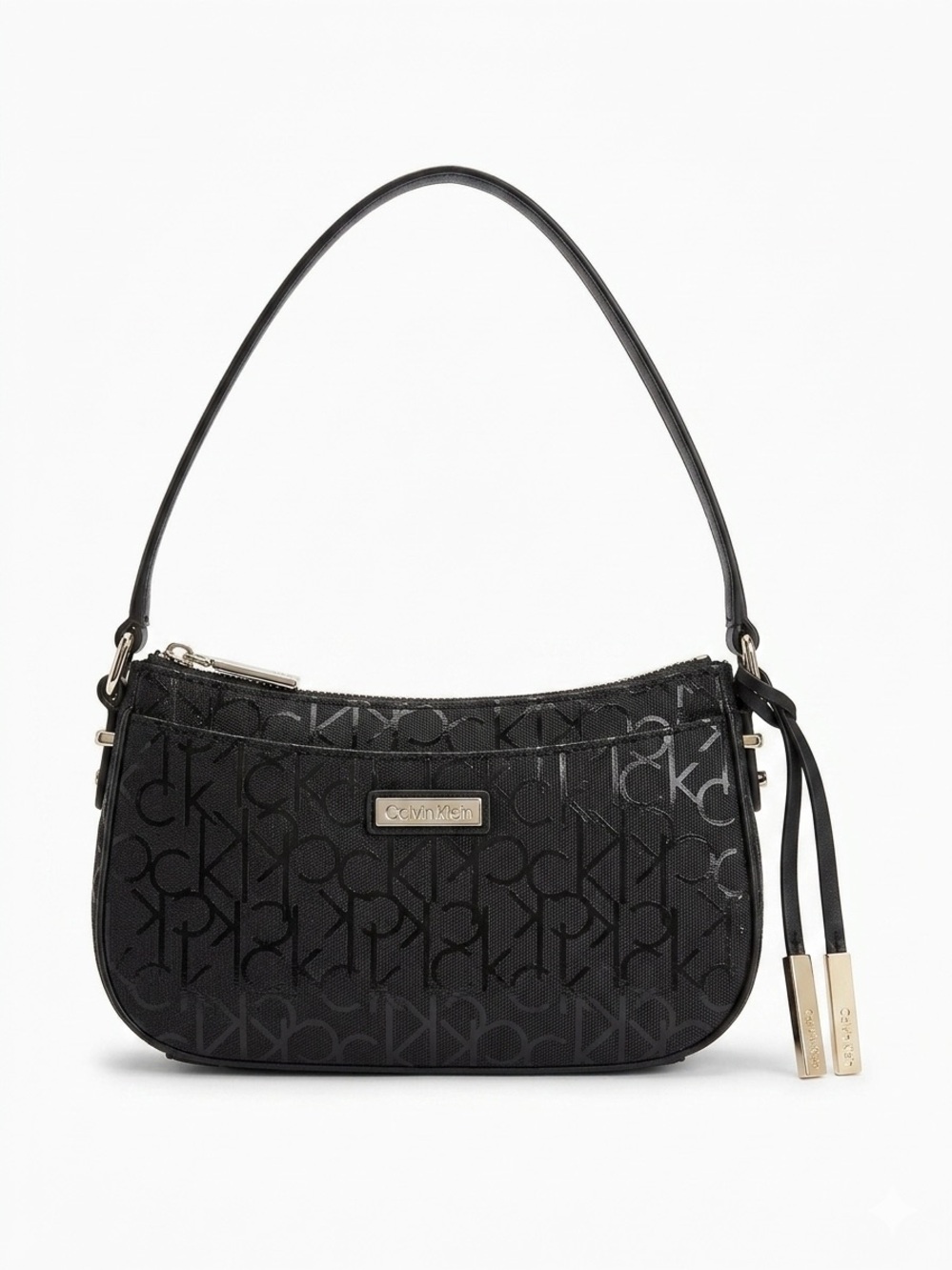 Vintage Calvin Klein Black Monogram Shoulder Bag with Gold Accents